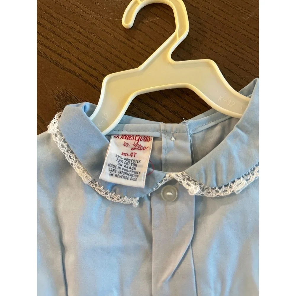VTG Bette's Girl Llco‎ 4T Blue Flowers Embroidered 1980s 1990s Toddler Dress